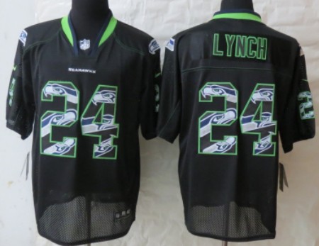 Nike Seattle Seahawks #24 Marshawn Lynch Lights Out Black Ornamented Elite Jersey 