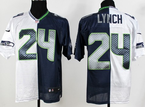 Nike Seattle Seahawks #24 Marshawn Lynch White/Navy Blue Two Tone Elite Jersey