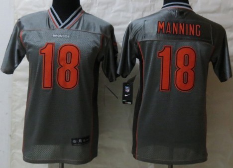 Nike Denver Broncos #18 Peyton Manning 2013 Gray Vapor Kids Jersey 