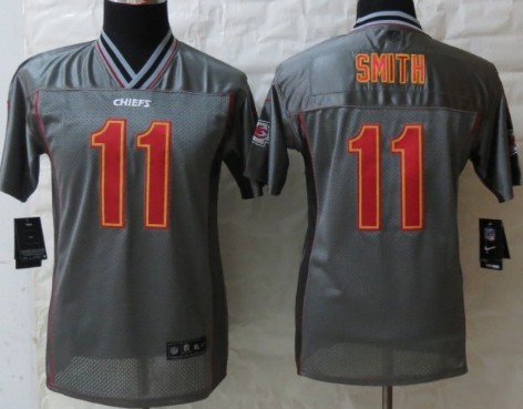 Nike Kansas City Chiefs #11 Alex Smith 2013 Gray Vapor Kids Jersey 