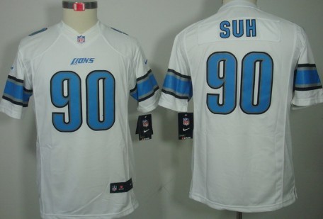 Nike Detroit Lions #90 Ndamukong Suh White Limited Kids Jersey