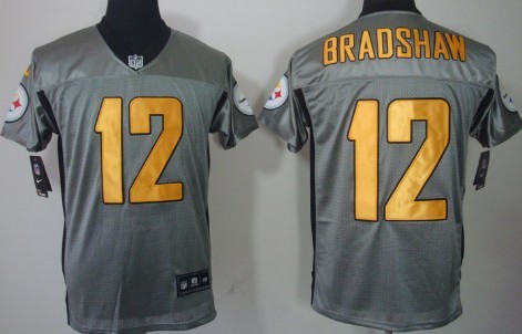 Nike Pittsburgh Steelers #12 Terry Bradshaw Gray Shadow Elite Jersey 