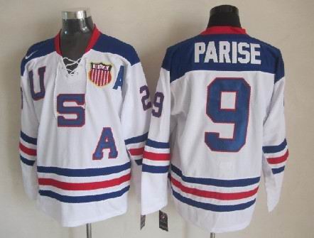 2010 Olympics USA #9 Zach Parise White Jersey 