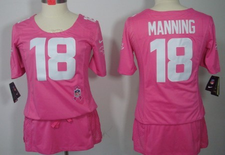 Nike Denver Broncos #18 Peyton Manning Breast Cancer Awareness Pink Womens Jersey 