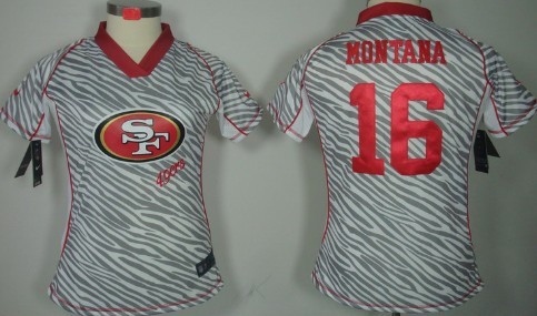 Nike San Francisco 49ers #16 Joe Montana 2012 Womens Zebra Fashion Jersey 