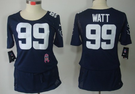 Nike Houston Texans #99 J.J. Watt Breast Cancer Awareness Navy Blue Womens Jersey 