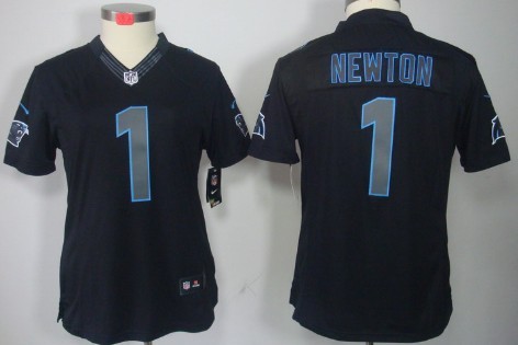 Nike Carolina Panthers #1 Cam Newton Black Impact Limited Womens Jersey 