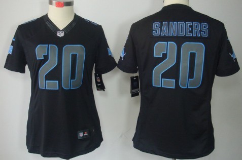 Nike Detroit Lions #20 Barry Sanders Black Impact Limited Womens Jersey 