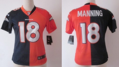 Nike Denver Broncos #18 Peyton Manning Blue/Orange Two Tone Womens Jersey 