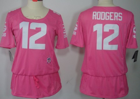 Nike Green Bay Packers #12 Aaron Rodgers Breast Cancer Awareness Pink Womens Jersey 