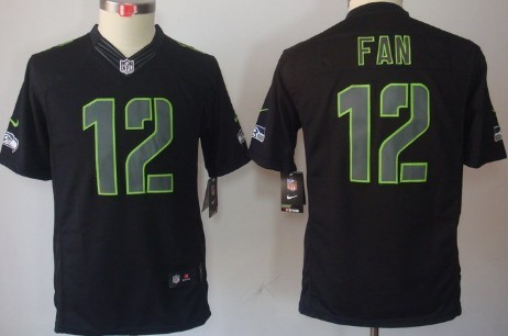 Nike Seattle Seahawks #12 Fan Black Impact Limited Kids Jersey 