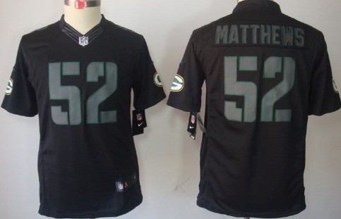 Nike Green Bay Packers #52 Clay Matthews Black Impact Limited Kids Jersey 