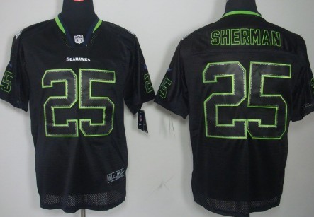 Nike Seattle Seahawks #25 Richard Sherman Lights Out Black Elite Jersey 