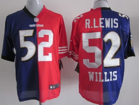 Nike #52 Ray Lewis4 Patrick Willis Purple/Red Two Tone Elite Jersey