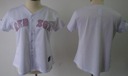 Women's Boston Red Sox Customized White With Pink Jersey 