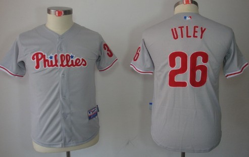 Philadelphia Phillies #26 Chase Utley Gray Kids Jersey