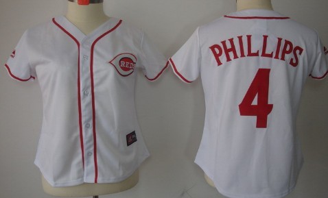 Cincinnati Reds #4 Brandon Phillips White With Red Womens Jersey