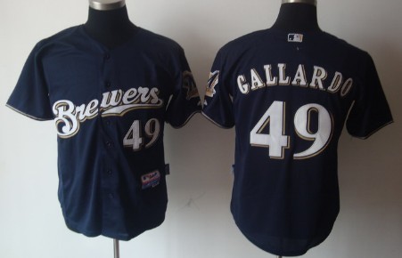 Milwaukee Brewers #49 Yovani Gallardo Navy Blue Kids Jersey 