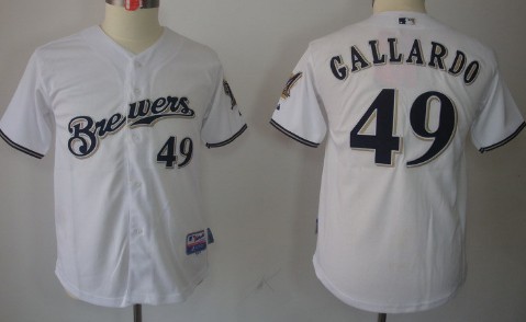 Milwaukee Brewers #49 Yovani Gallardo White Kids Jersey 