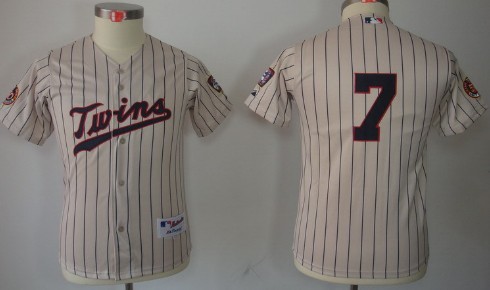 Minnesota Twins #7 Joe Mauer Cream Pinstripe Kids Jersey 