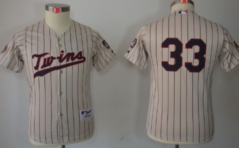 Minnesota Twins #33 Justin Morneau Cream Pinstripe Kids Jersey 