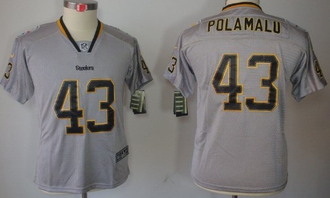 Nike Pittsburgh Steelers #43 Troy Polamalu Lights Out Gray Kids Jersey 