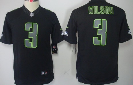 Nike Seattle Seahawks #3 Russell Wilson Black Impact Limited Kids Jersey 