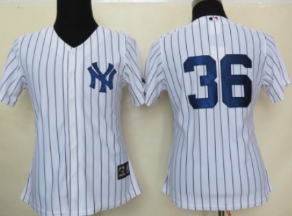 New York Yankees #36 Kevin Youkilis White With Black Pinstripe Womens Jersey