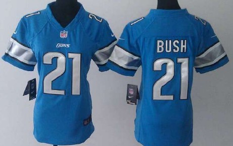 Nike Detroit Lions #21 Reggie Bush Light Blue Game Womens Jersey 