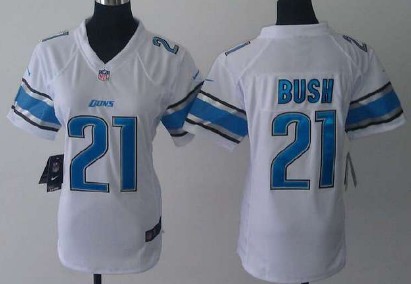 Nike Detroit Lions #21 Reggie Bush White Game Womens Jersey 