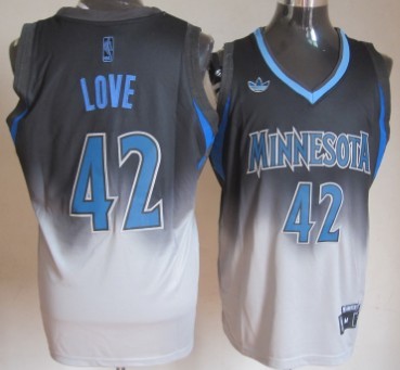 Minnesota Timberwolves #42 Kevin Love Black/Gray Fadeaway Fashion Jersey