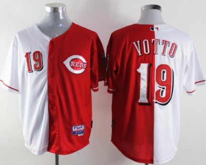 Cincinnati Reds #19 Joey Votto White/Red Two Tone Jersey