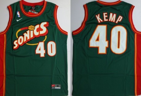 Seattle Supersonics #40 Shawn Kemp 1995-96 Green Swingman Jersey