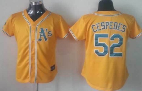 Oakland Athletics 52 Yoenis Cespedes Yellow Womens Jersey 