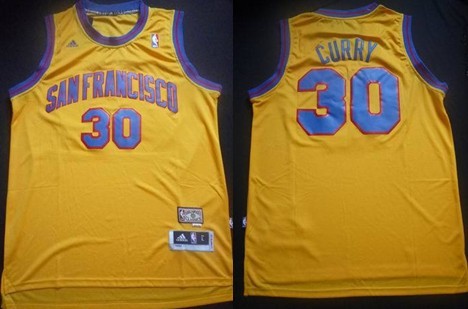 San Francisco Warriors #30 Stephen Curry ABA Hardwood Classic Swingman Yellow Jersey