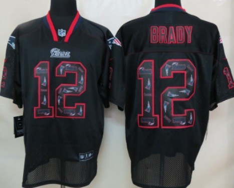 Nike New England Patriots #12 Tom Brady Lights Out Black Ornamented Elite Jersey 