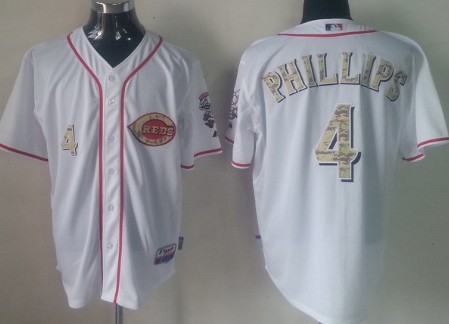 Cincinnati Reds #4 Brandon Phillips White With Camo Jersey