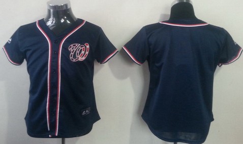 Washington Nationals Blank Navy Blue Womens Jersey 