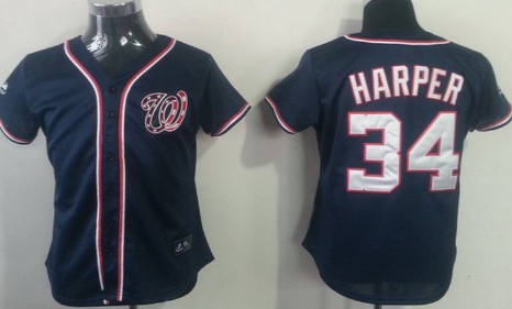 Washington Nationals #34 Bryce Harper Navy Blue Womens Jersey 