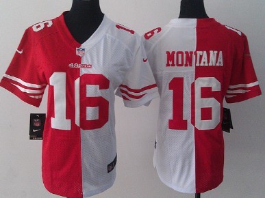 Nike San Francisco 49ers #16 Joe Montana Red/White Two Tone Womens Jersey 