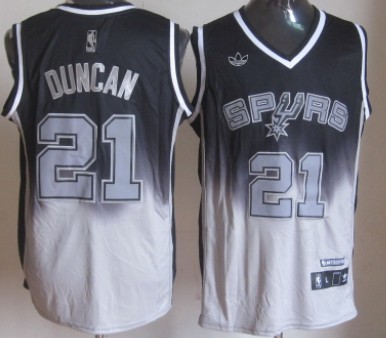 San Antonio Spurs #21 Tim Duncan Black/Gray Fadeaway Fashion Jersey