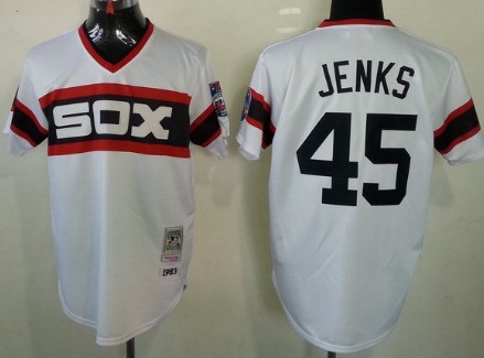 Chicago White Sox #45 Bobby Jenks 1983 White Pullover Throwback Jersey 