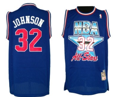 NBA 1992 All-Star #32 Magic Johnson Blue Swingman Throwback Jersey 