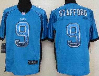 Nike Detroit Lions #9 Matthew Stafford Drift Fashion Blue Elite Jersey