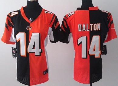 Nike Cincinnati Bengals #14 Andy Dalton Black/Orange Two Tone Womens Jersey