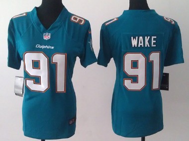 Nike Miami Dolphins #91 Cameron Wake 2013 Green Game Womens Jersey  