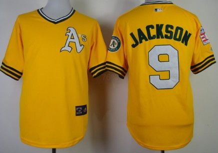 Oakland Athletics #9 Reggie Jackson 1968 Yellow Throwback Jersey