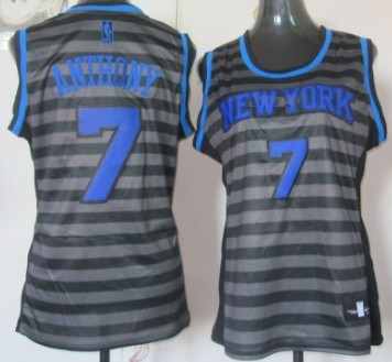 New York Knicks #7 Carmelo Anthony Gray With Black Pinstripe Womens Jersey