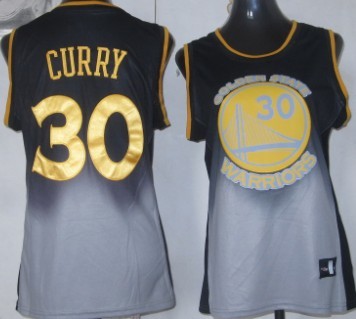 Golden State Warriors #30 Stephen Curry Black/Gray Fadeaway Fashion Womens Jersey