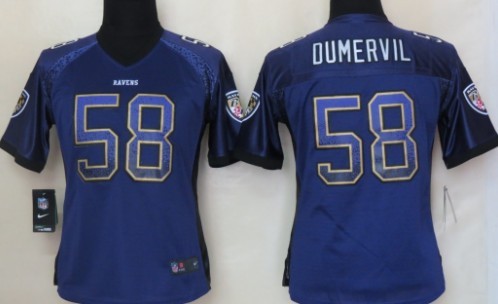 Nike Baltimore Ravens #58 Elvis Dumervil Drift Fashion Purple Womens Jersey